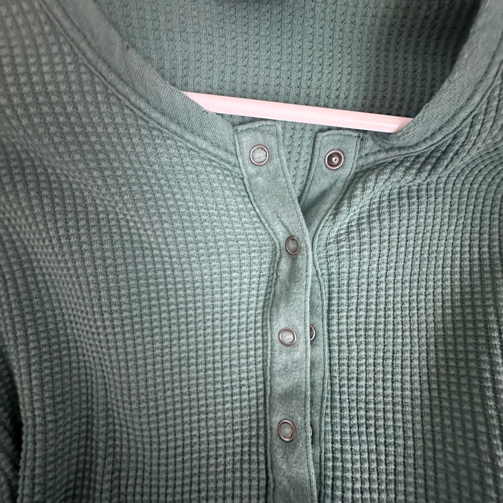 Teal Green Waffle Knit Henley Shirt - Picture 2 of 3